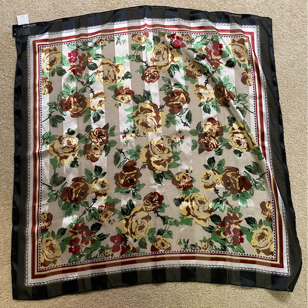 NWT square head scarf striped and floral pattern